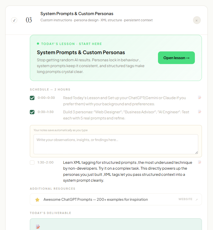 Built-in notes panel with per-day entries